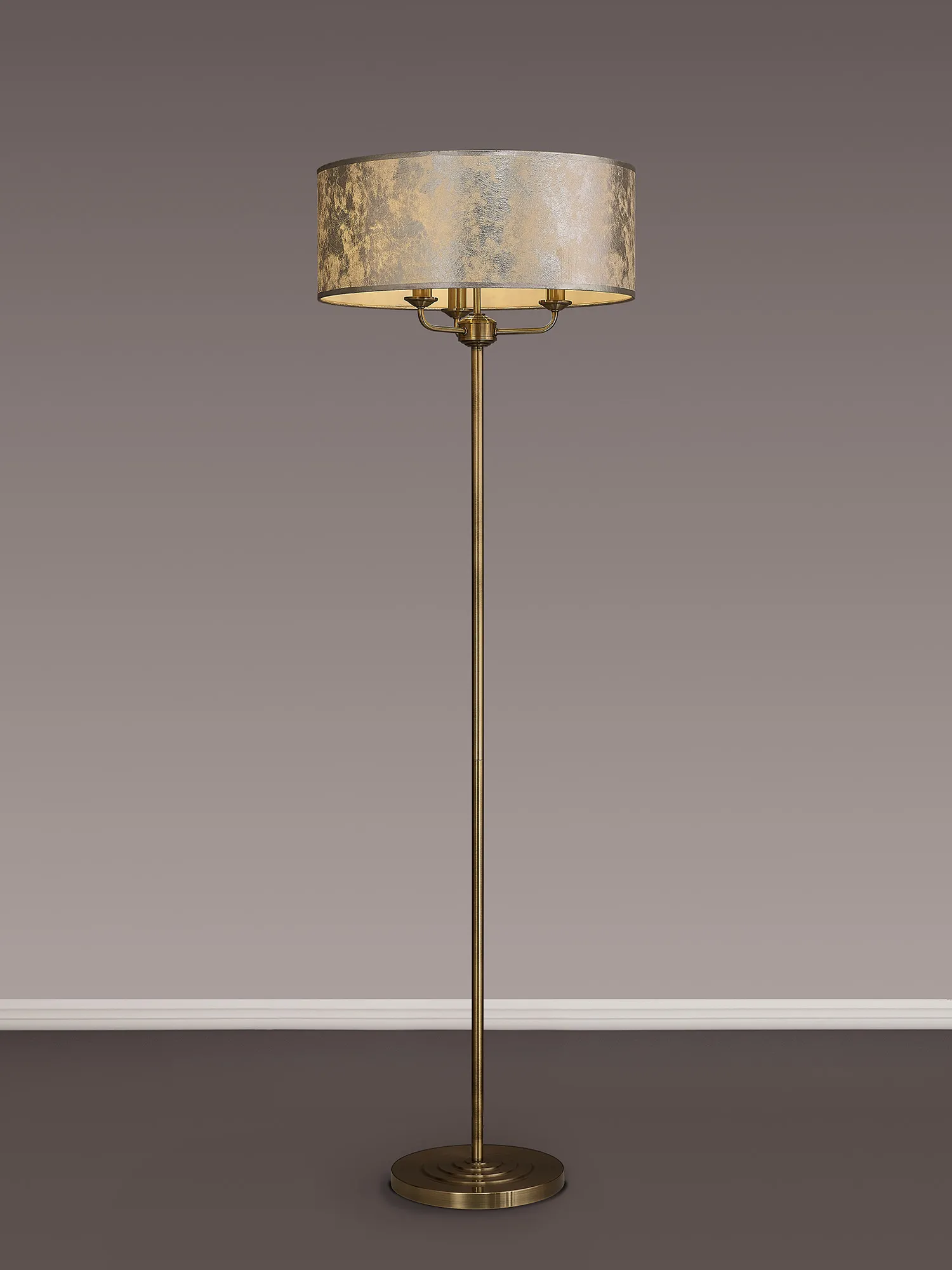 Banyan 45cm 3 Light Floor Lamp Antique Brass; Silver Leaf DK0920  Deco Banyan AB SL